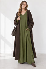 Slit Hem V Neck Sweatshirt Dress