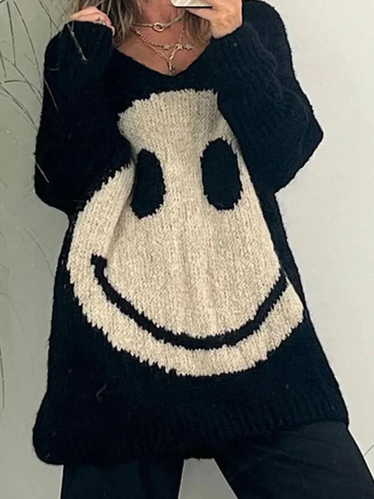 Smiley Face Knit Pullover Sweater