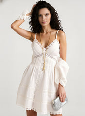 Lace Patchwork Hollow Ruffle Cami Mini Dress