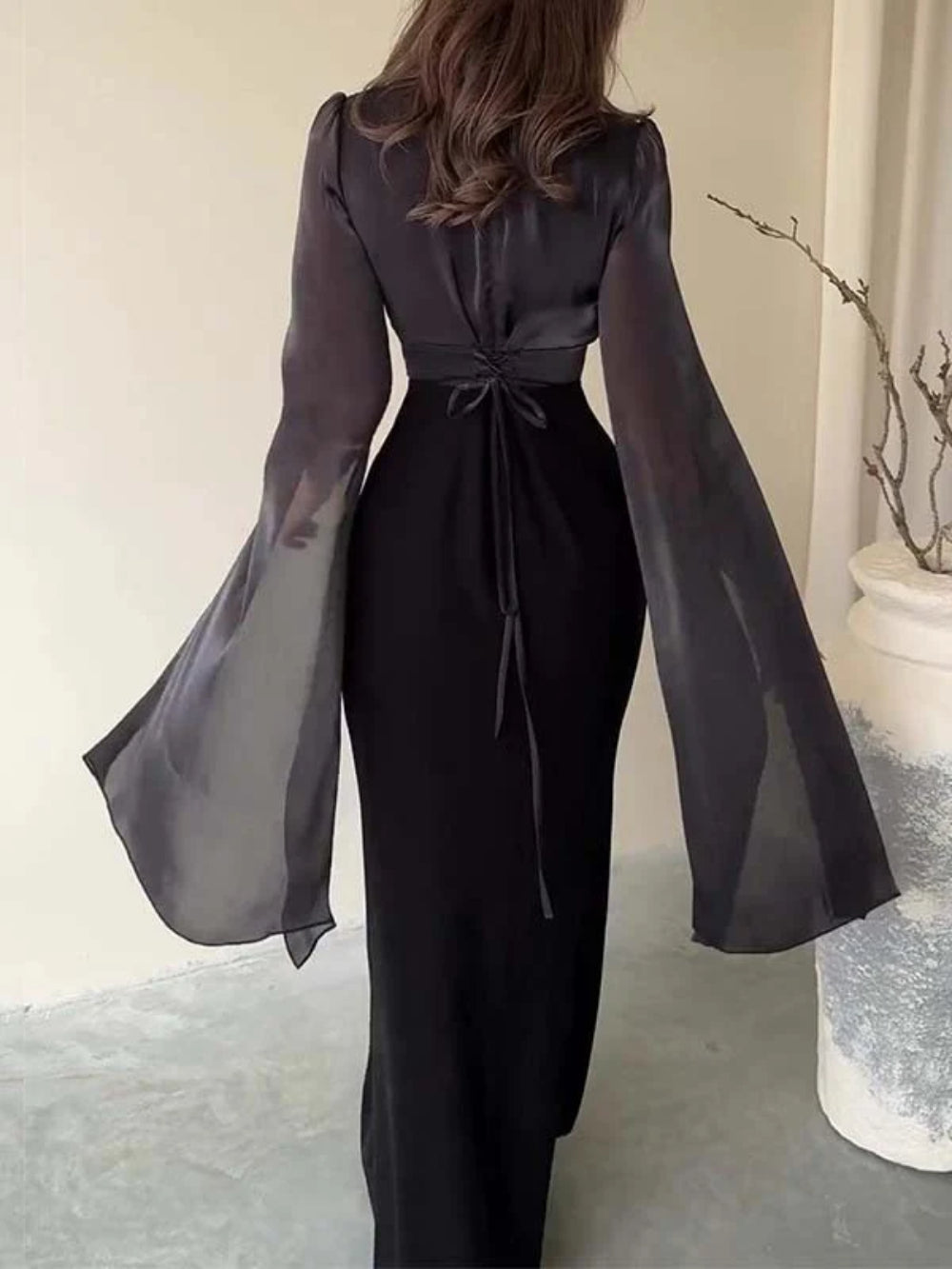 Chiffon Ruffled Sleeve Bodycon Dress