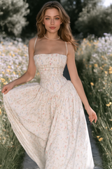 Chiffon Pleated Floral Off Shoulder Maxi Dress