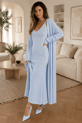 Soft Knit Cutout Tank Dress Long Sleeve Cardigan Two Piece Set