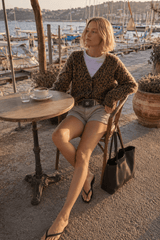 Leopard Print V Neck Knit Blouse