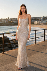 Rhinestone Low Neck Maxi Bodycon Party Dress
