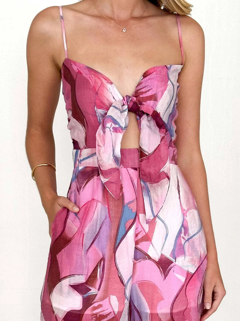 Floral Bow Strap Casual Jumpsuit