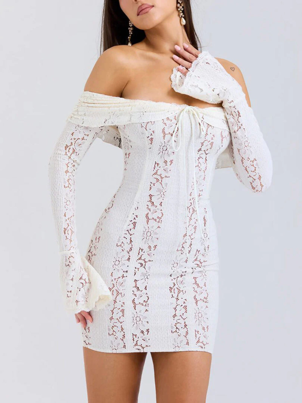 Elegant One-Shoulder Lace Detail Hip-Wrap Dress