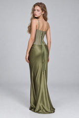 Chic Lace Trim Corset Top Satin Bodycon Skirt Sets