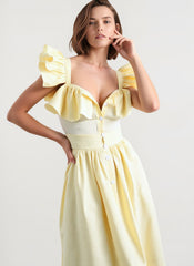 Ruffle Striped Square Collar Midi Dress
