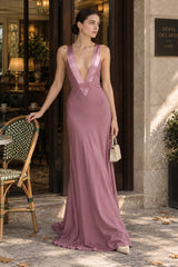 Deep V Satin Backless Maxi Dress