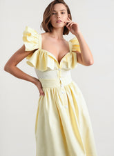 Ruffle Striped Square Collar Midi Dress