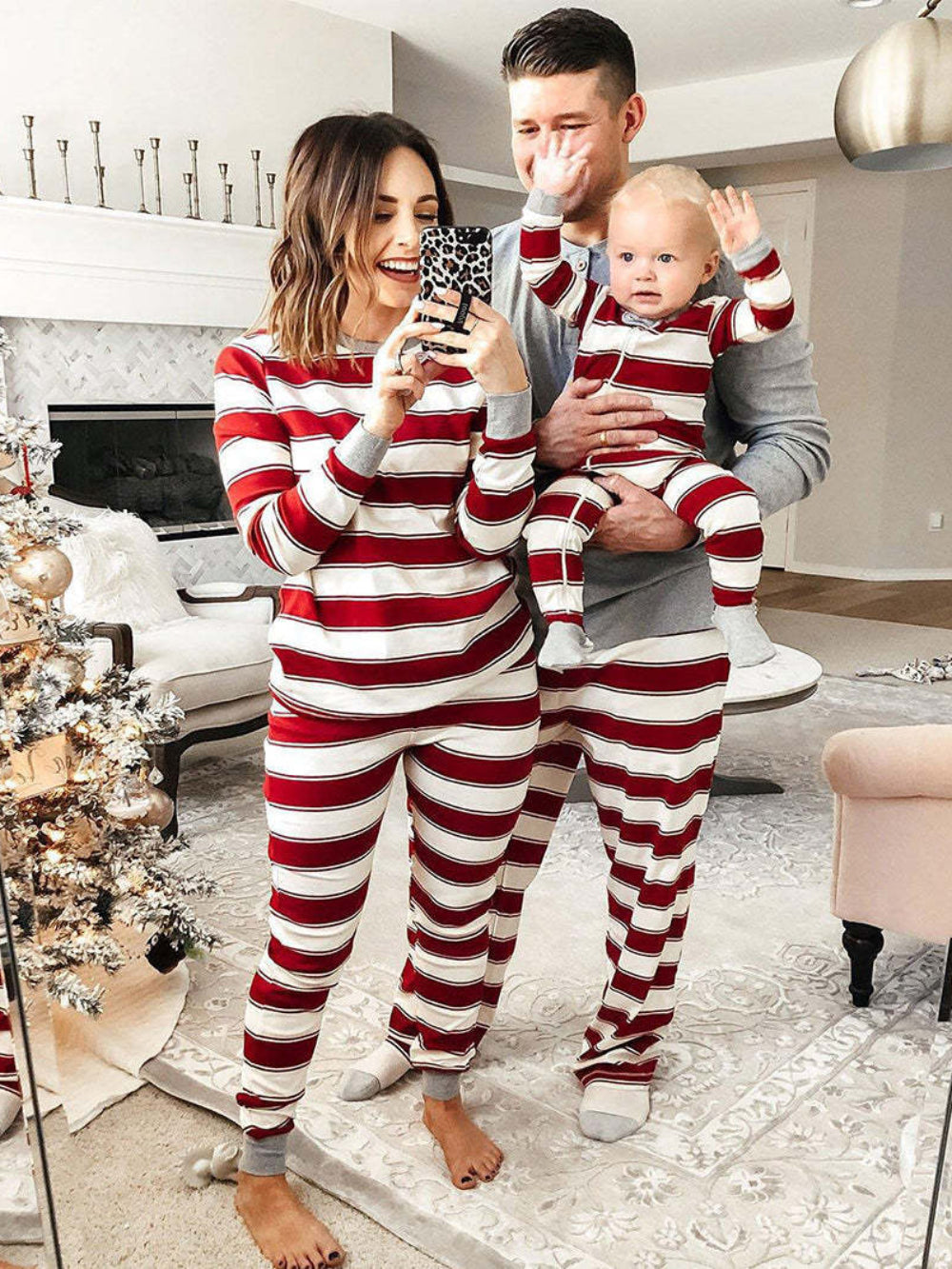 Red White Stripe Matching Pajamas