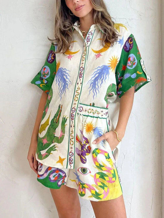 Holiday Print Short Sleeve Cardigan Set