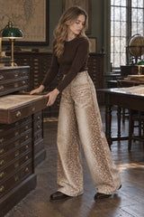 Deer Pattern Color Block Loose Jeans