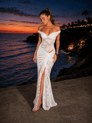 Sexy Patchwork Backless Sheer Lace Slit Maxi Dress