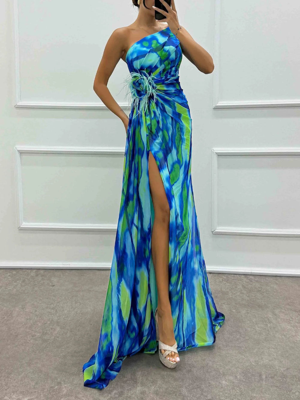 Chiffon Floral Slit Dress