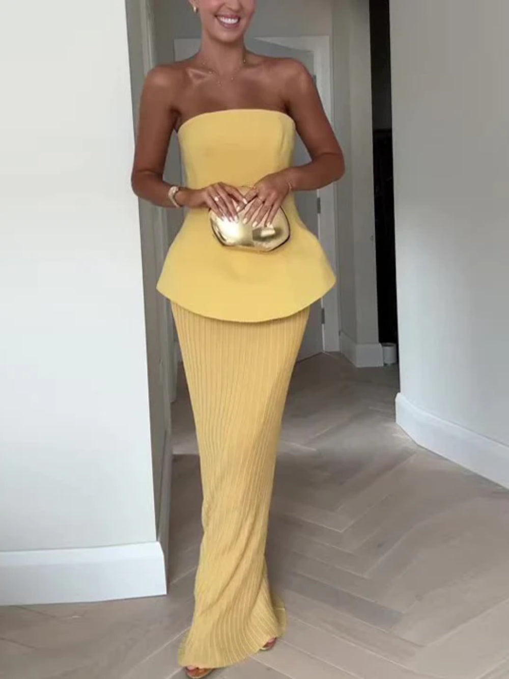 Tube Top Pleated Skirt Set