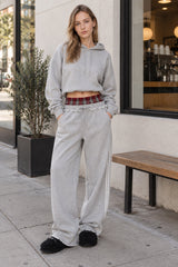 Stripe Plaid Panel Double Waist Wide Leg Pants