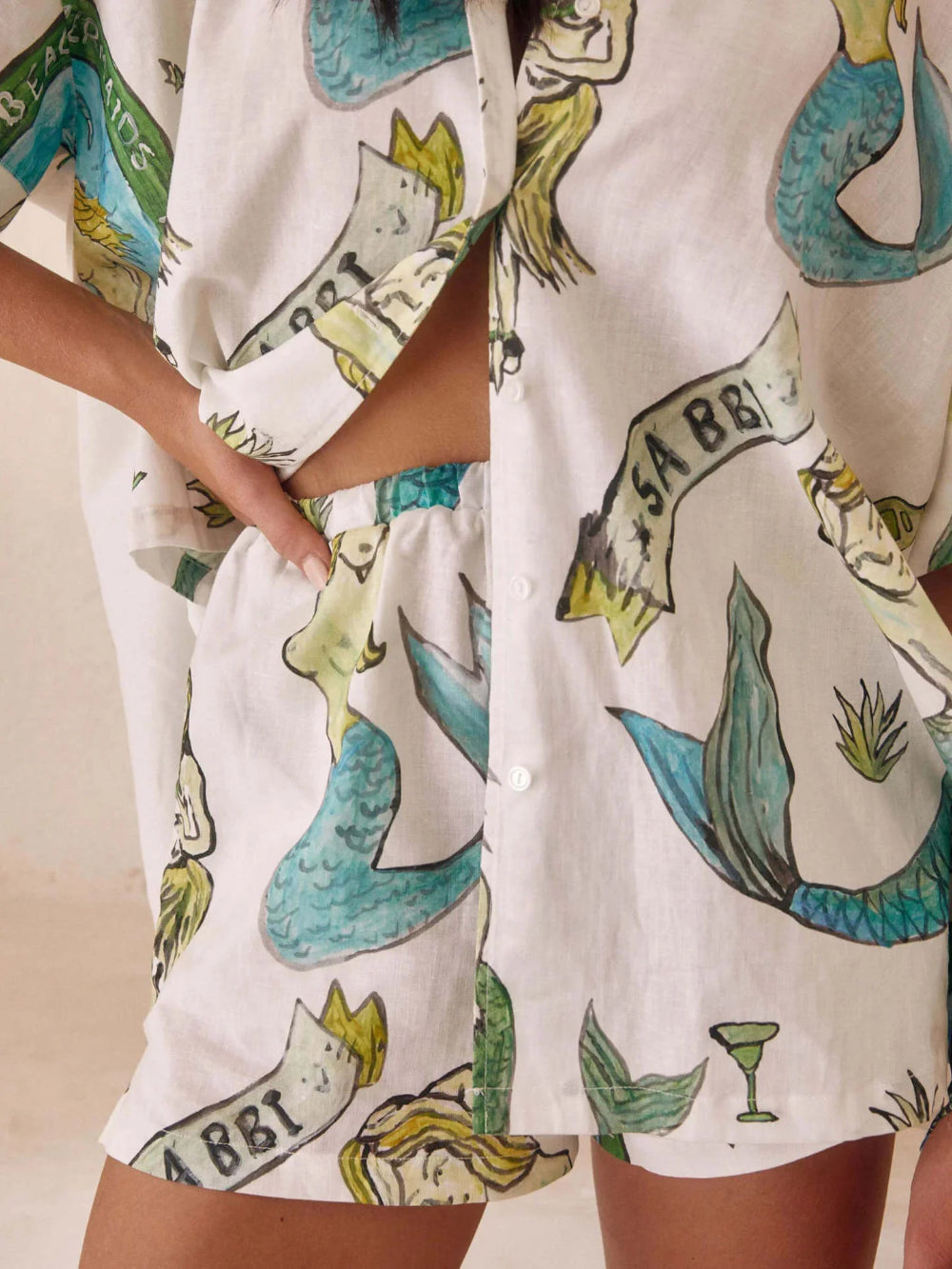 Mermaid Print Loose Shorts Set