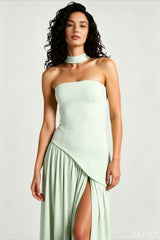 Solid Bustier High Slit Formal Dress