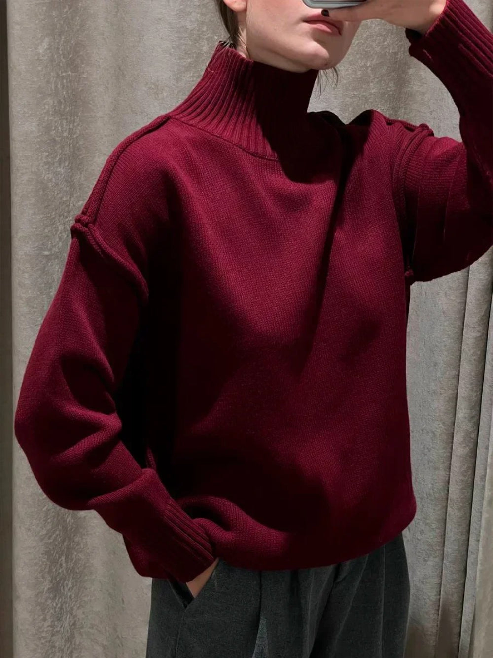 Bornladies Solid Turtleneck Sweater