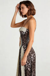 Lace Trim Printed Slit Cami Maxi Dress