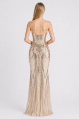 Boned Sequin Embroidered Formal Dress