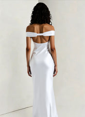Vintage Satin Mermaid Off Shoulder Maxi Dress
