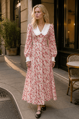 Collar Waist Cinched Stylish Floral Dress