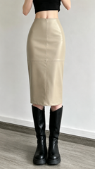 PU Leather Split Slim-Fit Skirt