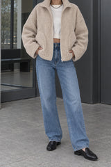 Solid Relaxed Shearling High Neck Jacket