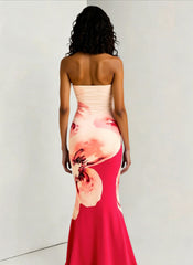 Sexy Bandeau Mermaid Floral Print Maxi Dress