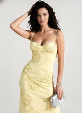Strapless Floral Embroidered Maxi Dress