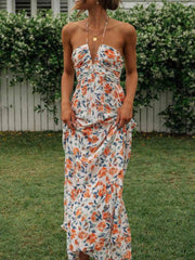 Chiffon V-Neck Sleeveless Flared Maxi Dress