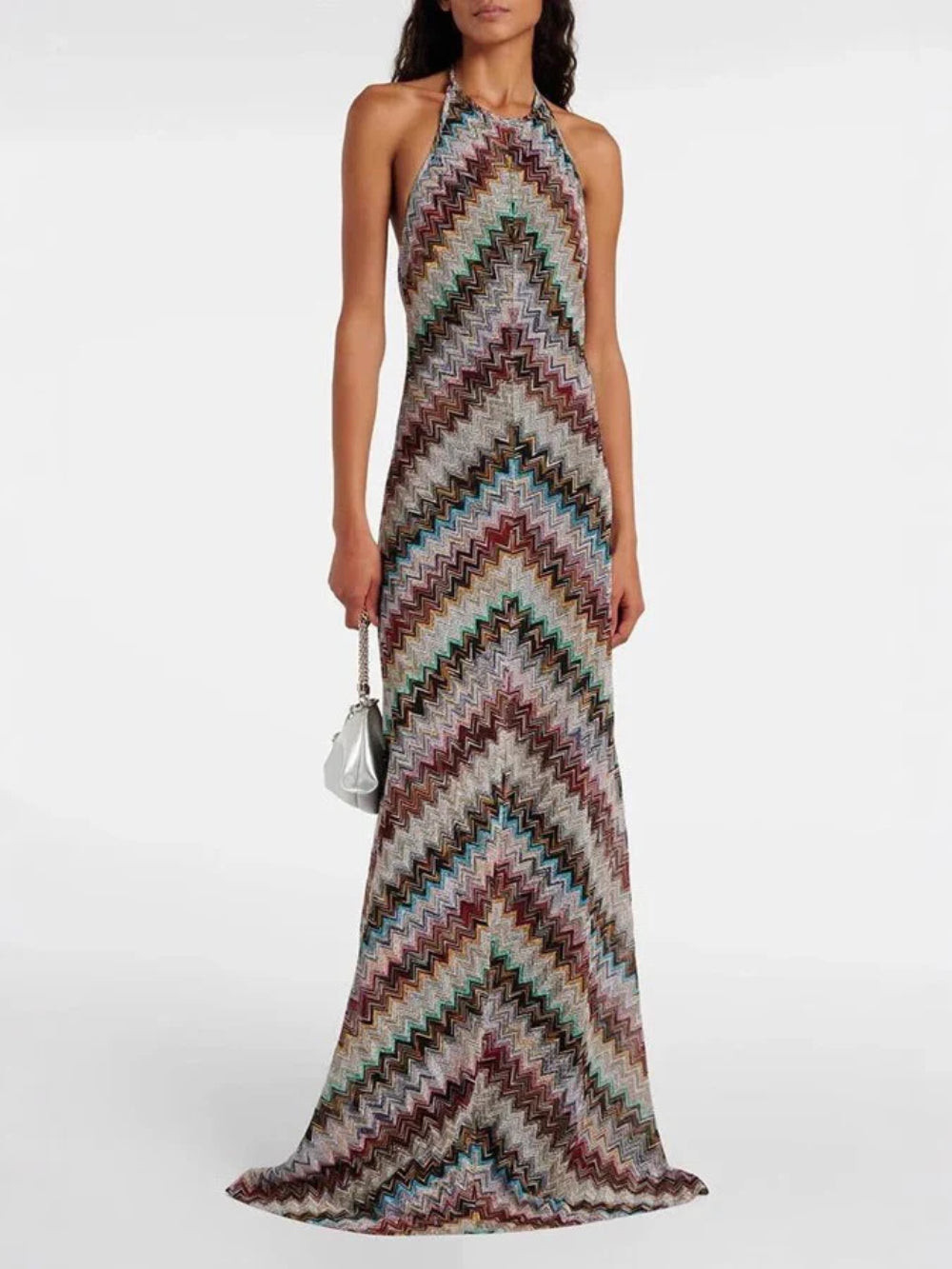 Asymmetric Stripe Halter Sleeveless Knit Dress