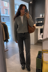 Crew-Neck Long-Sleeve Zip Solid Knit Cardigan