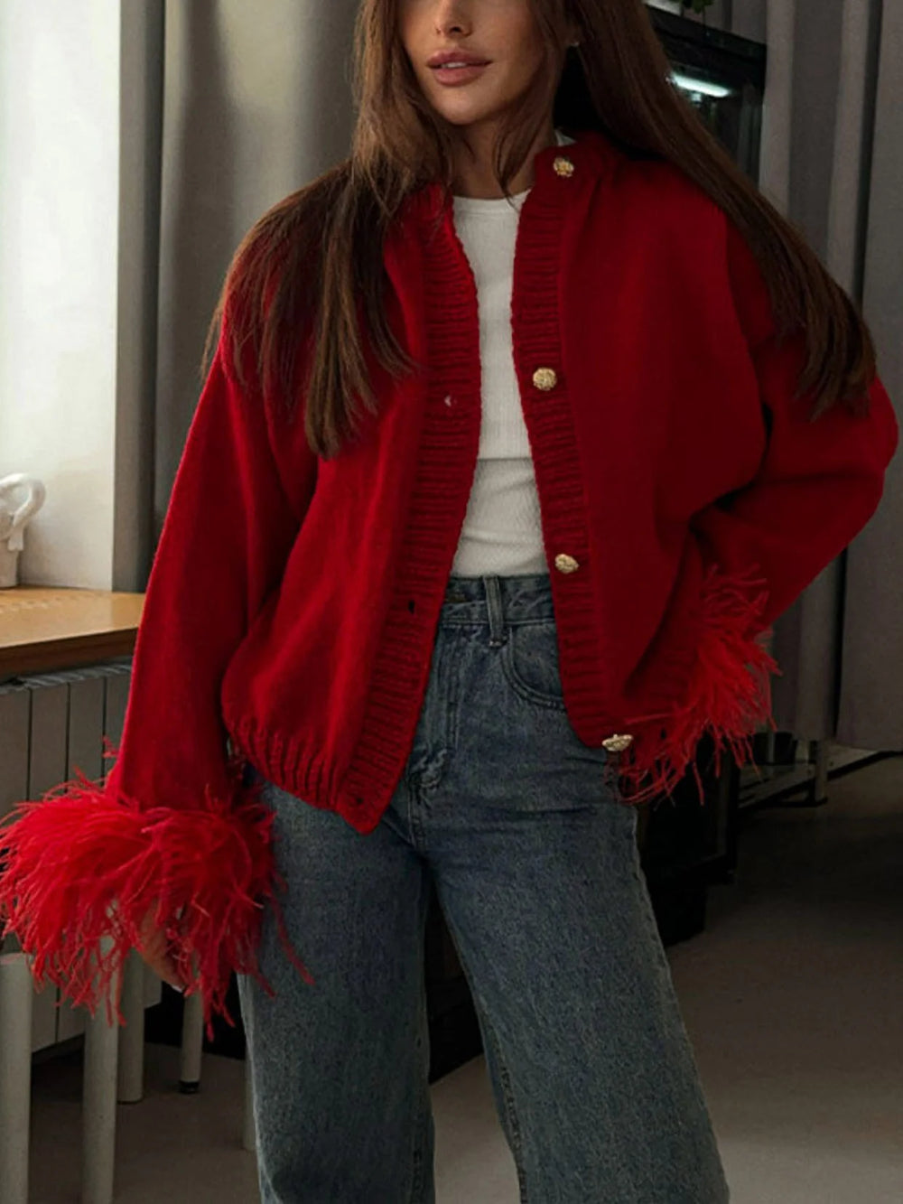 Casual Feather Splice Sweater