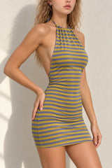 Striped Halter Backless Bodycon Mini Dress