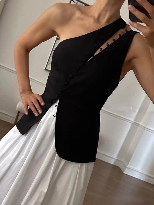 Asymmetrical Button One-Shoulder Top