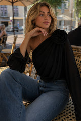 Chiffon Floral Off-the-Shoulder Fitted Blouse