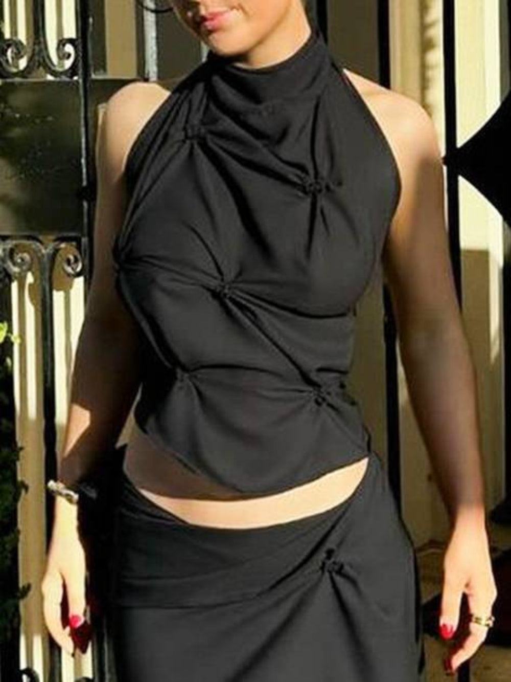 Backless Halter Pleated Top