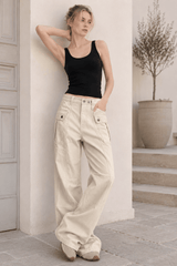 Washed Multi Pocket Flared Cargo Pants