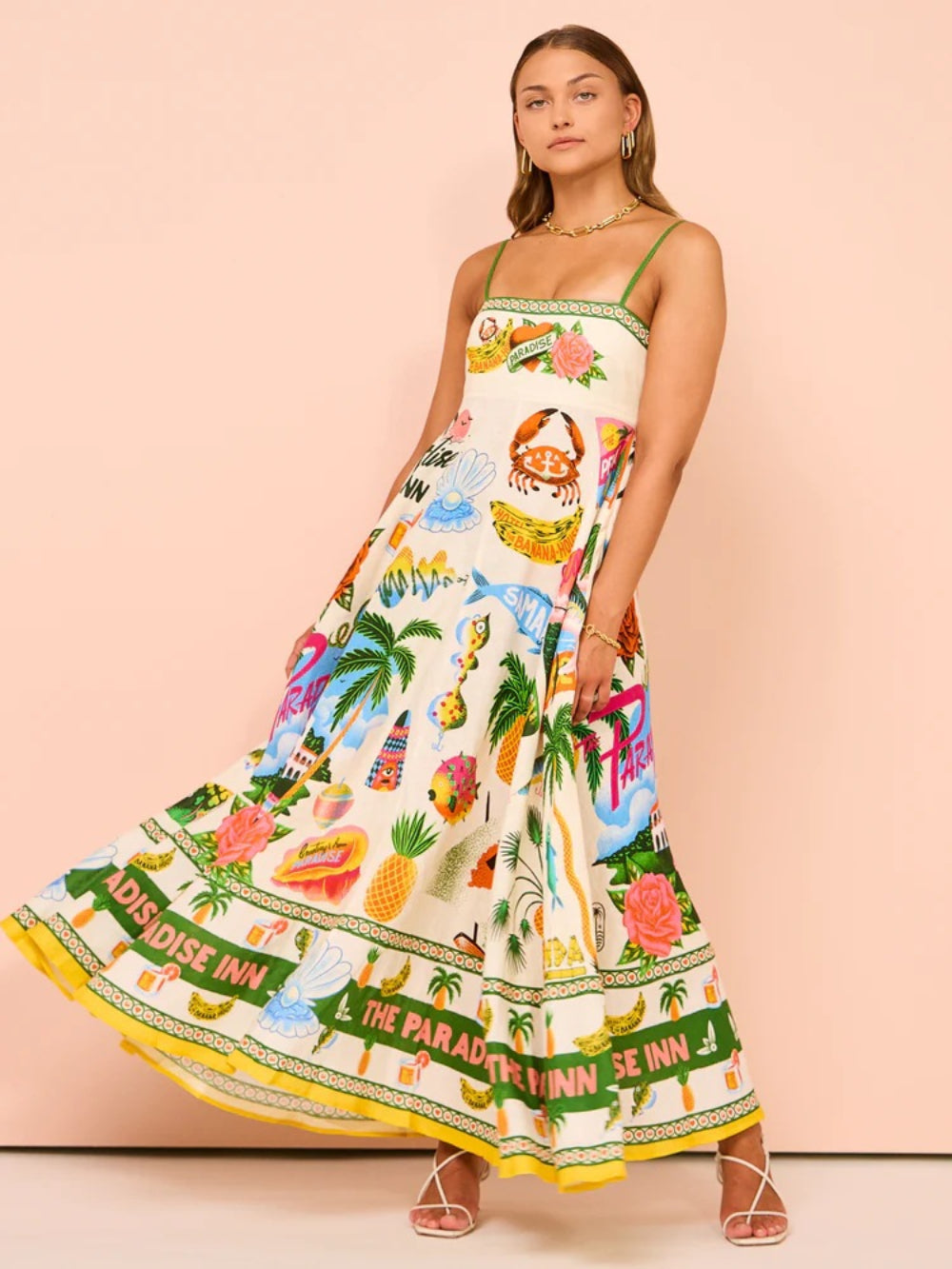 Elegant High-Waist Floral Cami Casual Dress