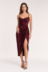 Slim Fit Sexy Halter Neck Satin Split Party Dress