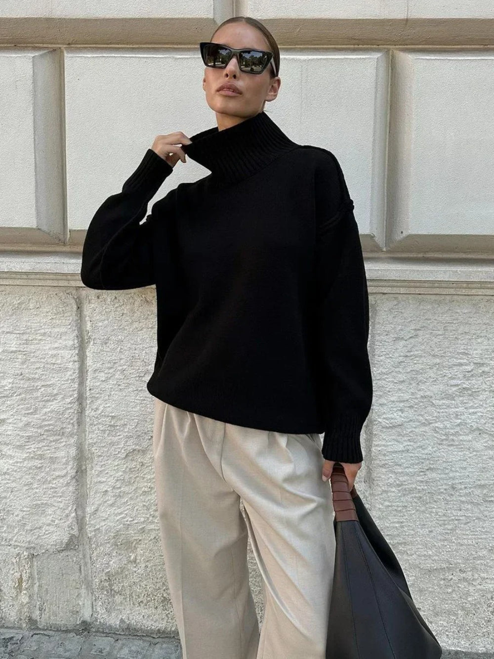 Bornladies Solid Turtleneck Sweater