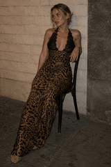 Lace Print Deep V Backless Cami Maxi Dress
