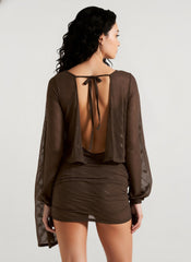 Sexy Wavy V Neck Backless Flared Mini Dress