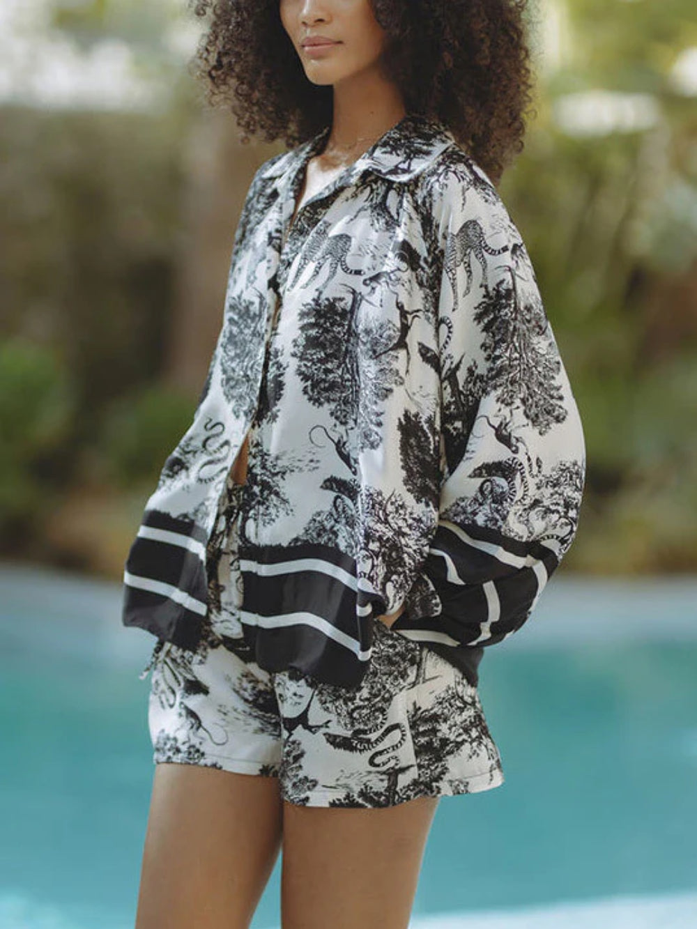 Satin Jungle Floral Shorts Set