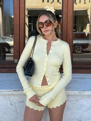 Yellow Knit Button Cardigan