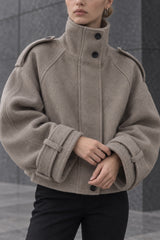 Vintage Stand Collar Buttoned Short Wool Coat