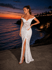 Sexy Patchwork Backless Sheer Lace Slit Maxi Dress